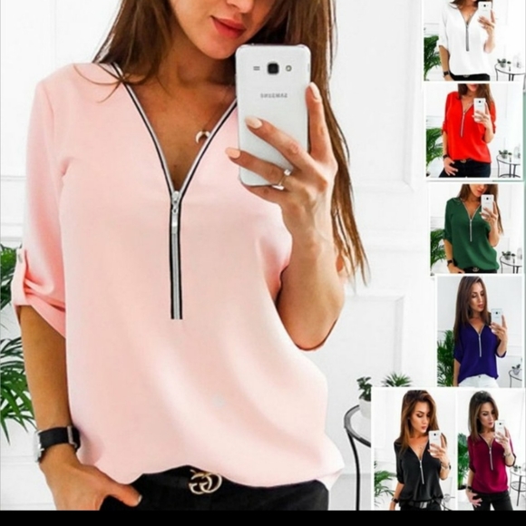 Tops - 3/4 Sleeve 3/4 Zip Ladies Top
